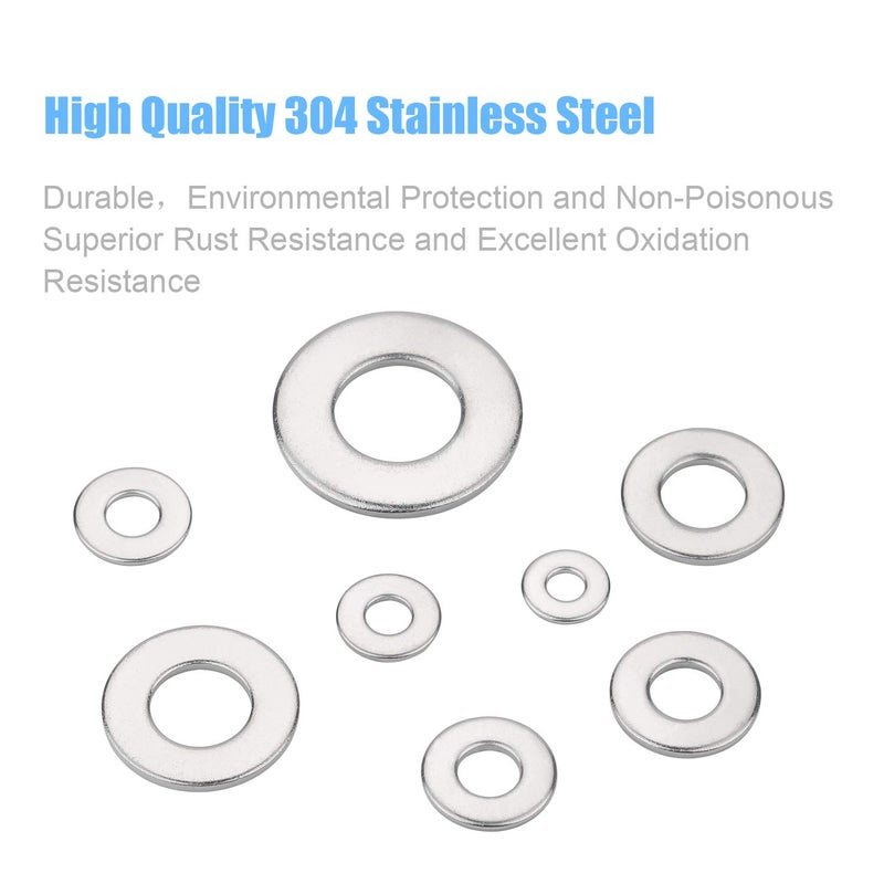 DYWISHKEY 268PCS 8 Sizes Flat Washers Assortment Kit, 1/2 3/8 5/16 1/4 12# 10# 8# 6#, 304 Stainless Steel - Image 2